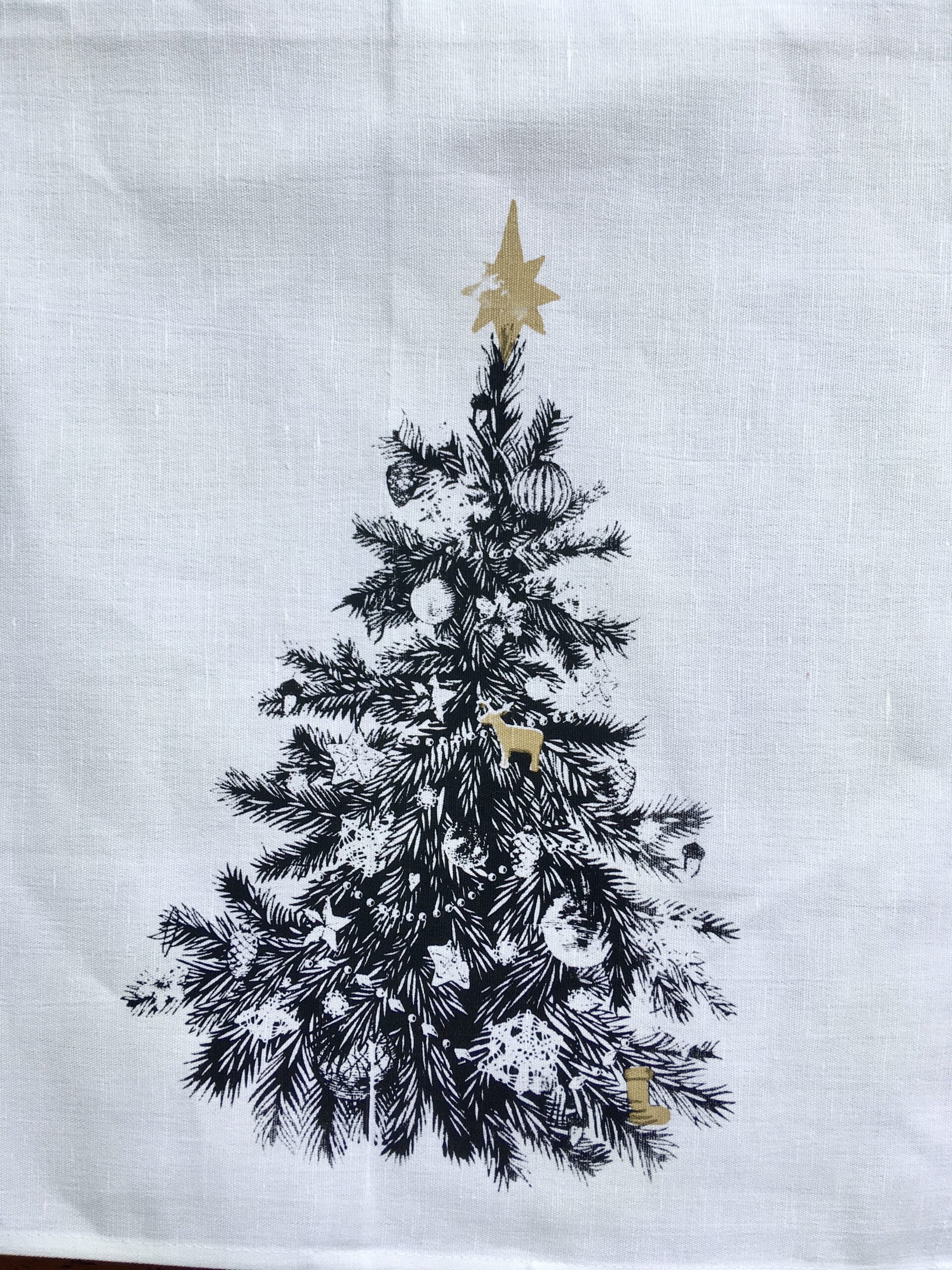 weihnachtliches geschirrhandtuch tannenbaum Handtuch Tannenbaum schwarz gold