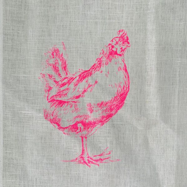 geschirrhandtuch mit huhn in pink