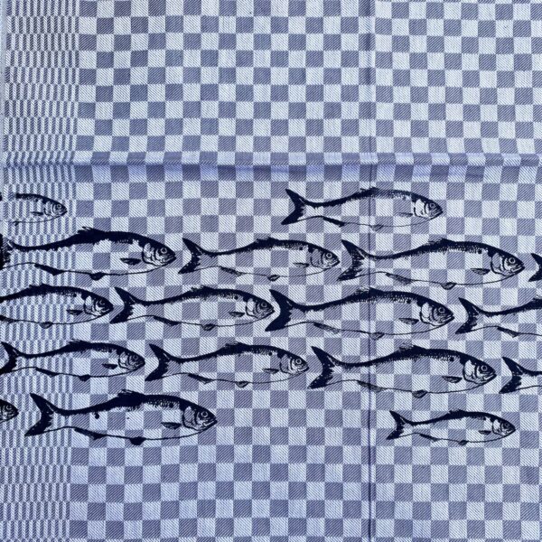 Baumwollhandtuch grau mit Fischschwarm