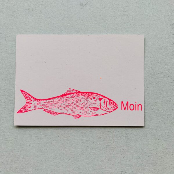 Postkarte Fisch Moin pink