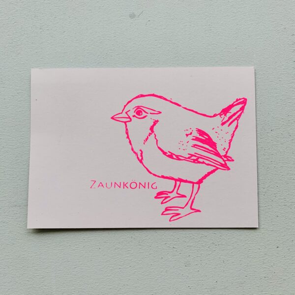 Postkarte Zaunkönig in pink