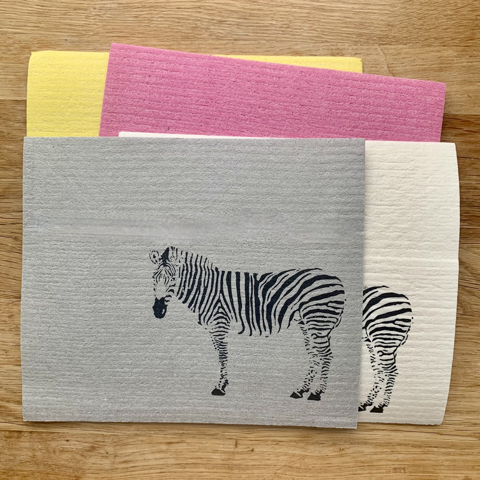 Schwammtuch mit Zebra Handbedruckte Schwammtücher mit Zebra