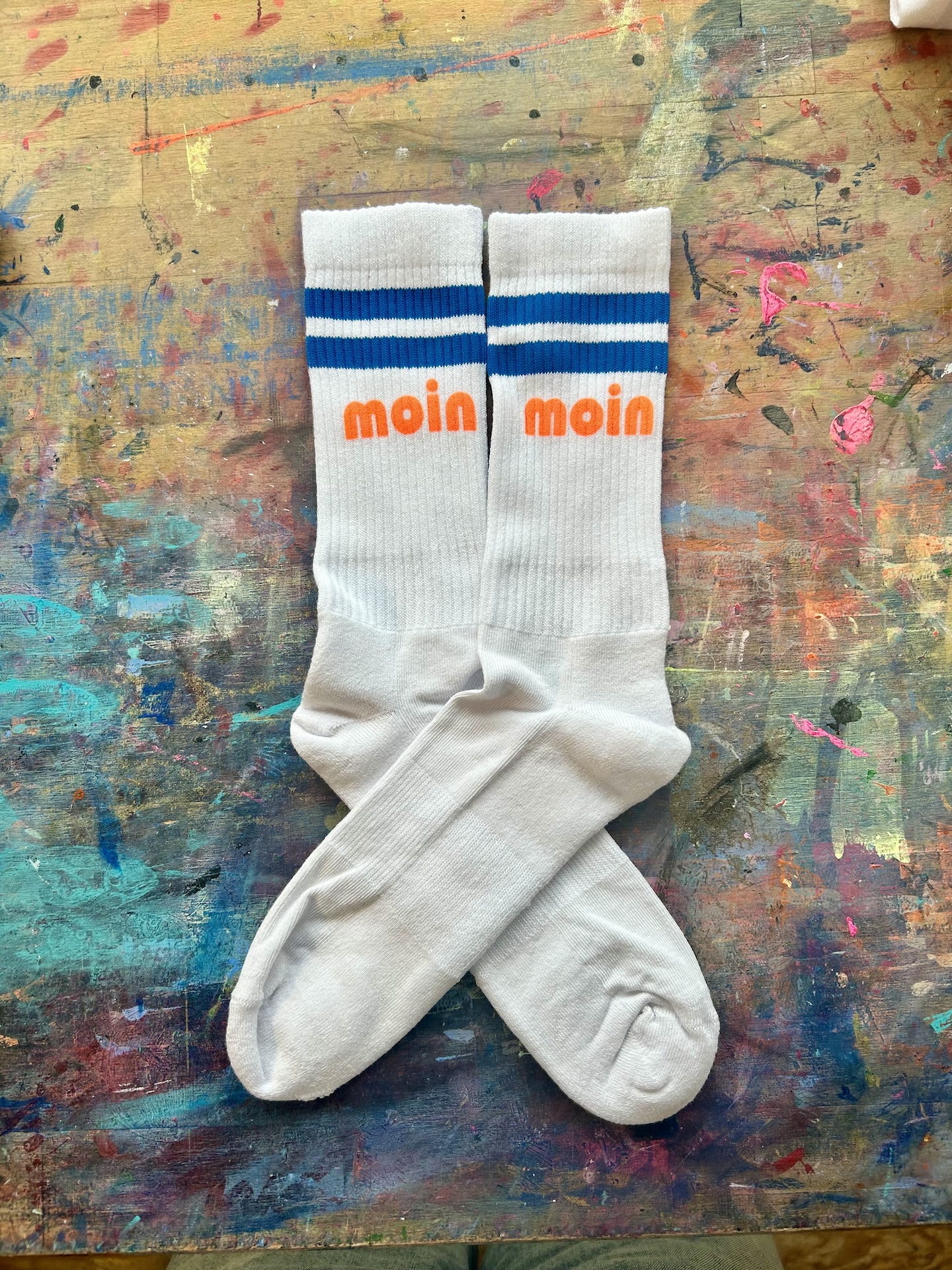 Flensburger Socken mit Moin Flensburger Socken mit Moin - handbedruckt in Flensburg