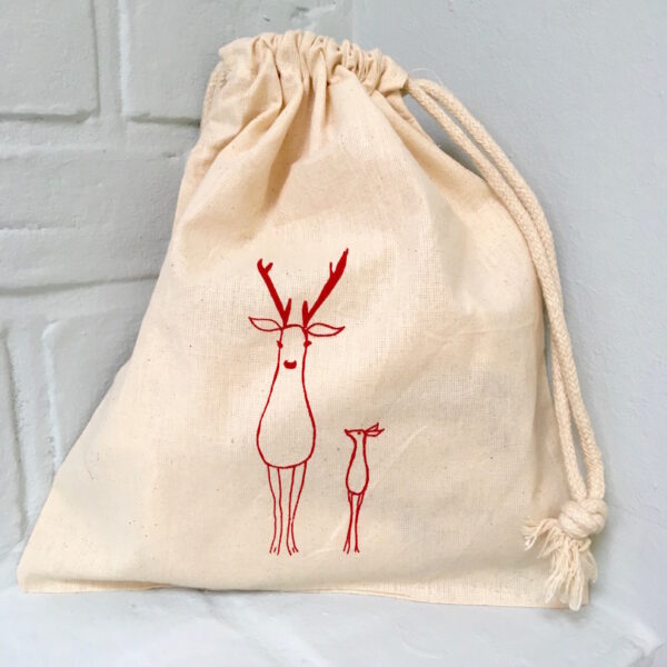 weihnachtlicher baumwoll büddel mit hirschen